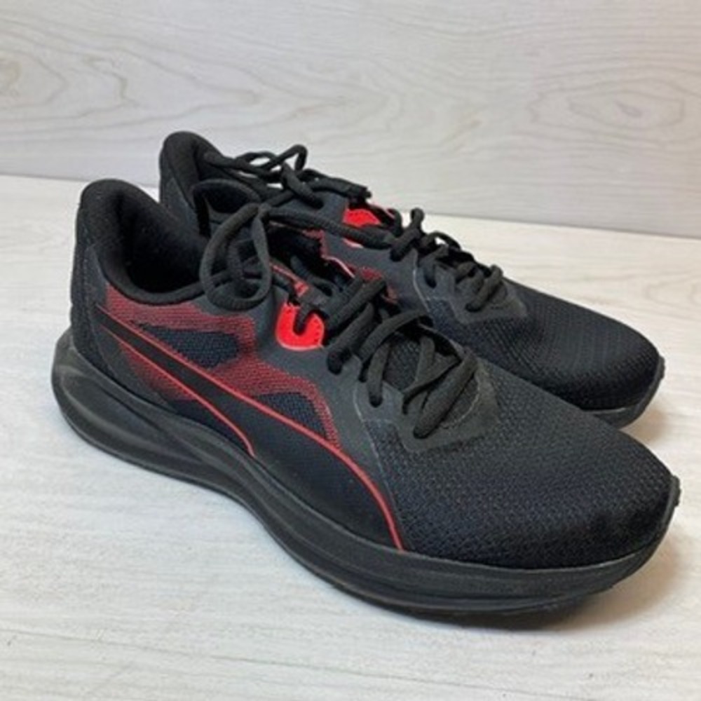 Puma Mens 10.5 Transport Running Shoes Athletic Black Red Mesh 376289-02 Sneaker